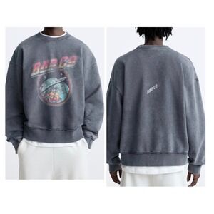 Zara Bad Co Graphic Faded Washed Black Sweatshirt Mens Sz M Y2k Streetwear
